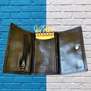 Valentino Rudy Italy Black Leather KEY COIN CARD Wallet Mens Tri-Fold